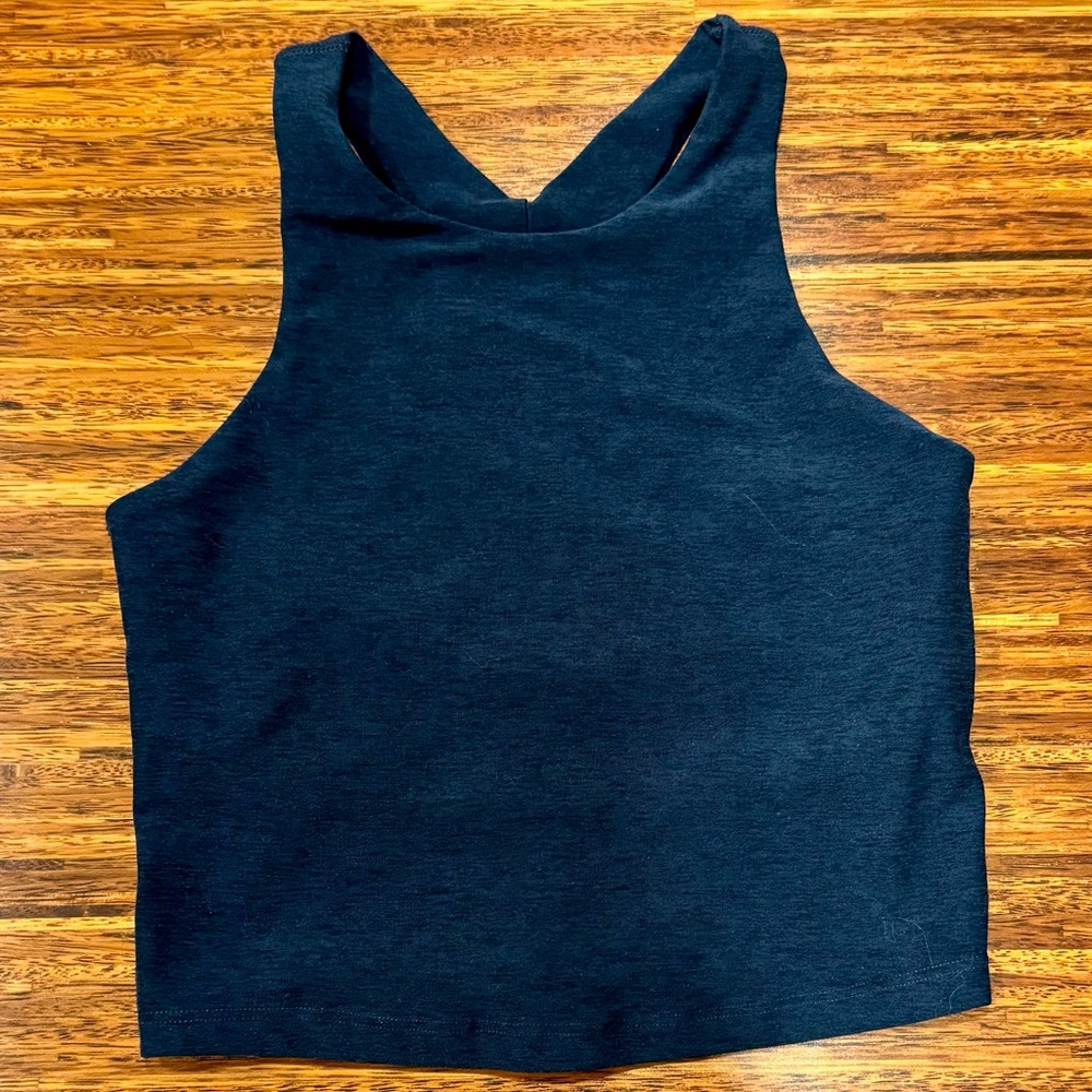 New Beyond Yoga Spacedye Focus Cropped Tank Navy Blue Heather - XS EUC